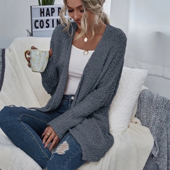 Open Front Popcorn Knit Cardigan - Picture 2 of 5